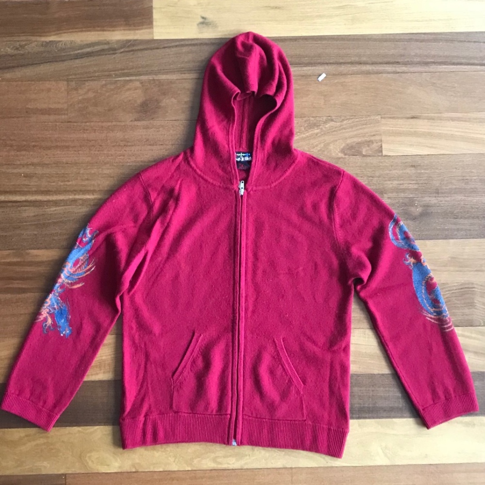 Authentic  Amal Guessous Red Cashmere Hoodie - Picture 2 of 4